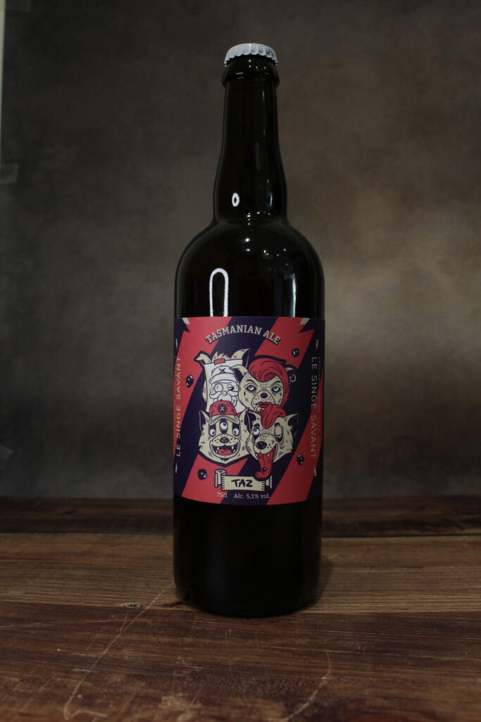 Photo de face d'une bouteille de bière Taz de la brasserie Singe Savant
