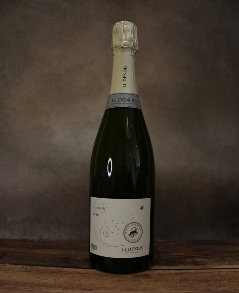 Photo de face d'une bouteille de vin pétillant naturel
